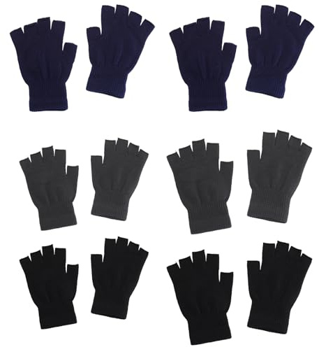 FUIPVGI 6 Paia Guanti Senza Dita Donna Uomo Guanti Mezze Dita Uomo Guanti Donna Inverno Guanti Donna Invernali Uomo Caldi Guanti Invernali Termici in Maglia Elastici per Uomo e Donna (3 Colori)