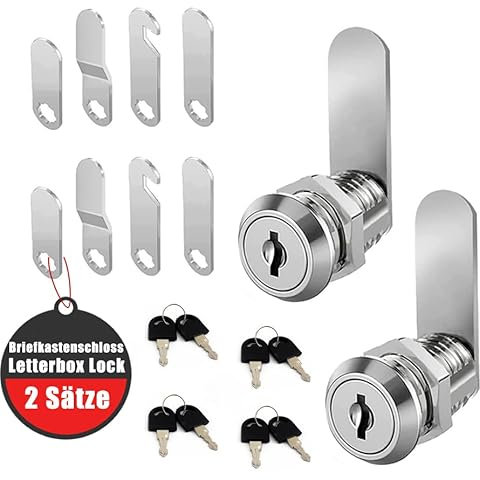 Serrure de boîte aux lettres 4 clés, livrée avec 4 plaques de serrure différentes, serrure de boîte aux lettres de 16 mm, serrure de casier, diamètre 18 mm, portes d'armoire, serrure à levier pour