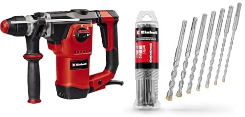 Einhell Martillo perforador TE-RH 32-1600 4F (1600W, 4,5J, perforación por percusión/perforación/cincelado con y sin fijación, mecanismo percutor neumático, incl. maletín) + Juego de 7 brocas