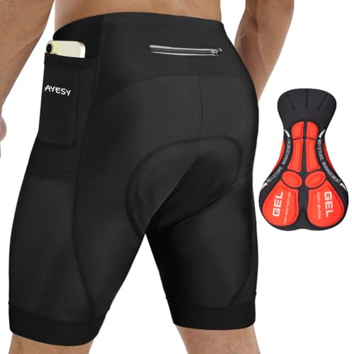 AYESY Cuissard Velo Homme Cycliste, 3D Rembourré Short Cycliste Homme Velo Sports Cuissard de Cyclisme avec Poche Sweat Absorbent Volatility Fast Drying Noir M