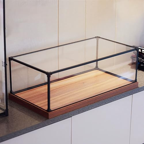 Vitrine pour Collection Boîte de Présentation Rectangulaire Transparente avec Base en Bois, Boîte de Rangement en Acrylique Transparent, Vitrine Cubique Carrée, Vitrine en Verre Alternative(50x25x25cm