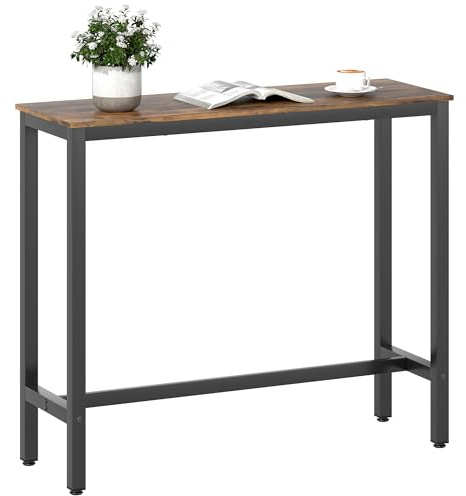 HOMCOM Rectangular Bar Table, Wood Effect Pub Coffee Table with Adjustable Footpads, Metal Frame, for Small Space, Breakfast Dining, Kitchen, Living Room, Industrial, Rustic Brown