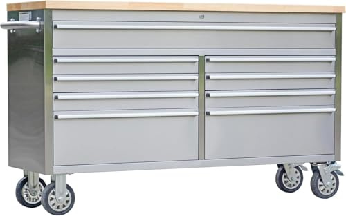 MERXENG 61 in Tool Chest, Tool Box Mobile 9 Drawers Storage Rolling Cabinet with Wheels Lock Key Locking System Drawer Liners for Garage Warehouse Repair Shop