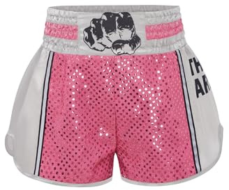inlzdz Pantalones Cortos De Boxeo De Fitness para Niños Pantalones Cintura Ancha para Muay-Thai Uniforme De Boxeo para Kickboxing MMA Artes Marciales Rosa 9-10 años