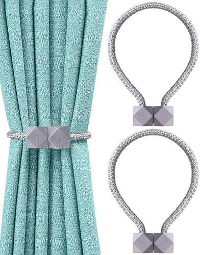 CULEB 2 Piezas Magnetic Curtain Tiebacks,Sujeta Cortinas,Hebilla de Cortina Fija,Alzapaños Cortinas,Abrazaderas Cortinas,Clips Cortinas para Decoración Hogar,Ventanas Hoteles,Oficinas,Casa(Gris)