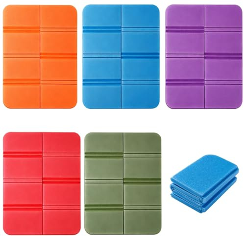 JazRvr 5 Stück Sitzkissen Outdoor Faltbar, Thermo Sitzunterlage Für Wandern Camping Stadion, In Rot Grün Blau Lila Orange Zufällige Farbe, Wasserdicht Leicht Kompakt Für Picknick Garten Sportevents