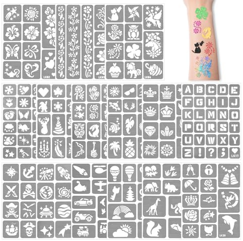 209 stycken tillfälliga tatueringsmallar set, glitter henna tatueringsmallar | för återanvändning för ansikte och kropp skolföreställningar födelsedagar julfirande halloween karneval poolparty strand