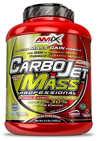 AMIX - Complemento Alimenticio - Carbojet Mass Professional - Carbohidratos y Proteínas para Aumentar la Masa Muscular - Concentrado Proteína de Suero - Recuperador Muscular - Sabor Vainilla - 3 KG