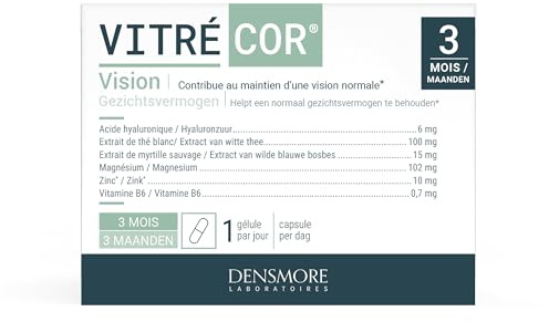 Densmore - Vitrécor - Complément Alimentaire Vision - Améliore le Confort Visuel et Contribue au Maintien de la Vision - Zinc, Magnésium, Vitamine B6-90 gélules - Cure de 3 mois - Fabriqué en Europe