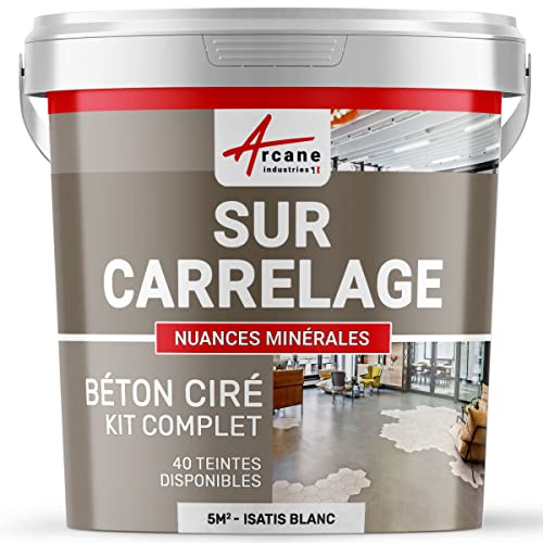 Béton ciré sur carrelage, cuisine, salle de bain, mural, sol, plan de travail, revêtement décoratif douche en kit - 5 m² (en 2 couches) Isatis Blanc - ARCANE INDUSTRIES