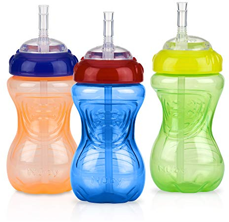 Nuby Tasse anti-fuite avec Paille Flexible | 300ml | 3 pack | 12+ Mois