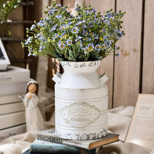 Fovasen Rustic Galvanized Milk Can Jug Vase,Metal Shabby Chic Vase Primitive French Country Style Farmhouse Vase Decorative Flower Holder for Living Room, Bedroom, Kitchen - 7.9