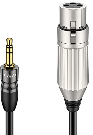 J&D XLR till 3,5 Mm Mikrofonkabel – XLR Hona till 3,5 Mm TRS Hane Balanserad Adapterkabel med PVC-Hölje för DSLR-Kamera och Ljudkort till Dator, 1.8 m