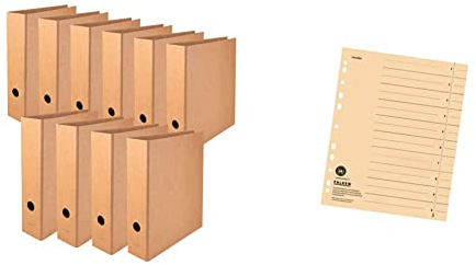 Original Falken 10er Pack Vegan-Ordner Pure Nature. 8 cm breit DIN A4 Braun Aktenordner & Falken 100er Pack Trennblätter. Aus Recycling-Karton für DIN A4 chamois Trennlaschen