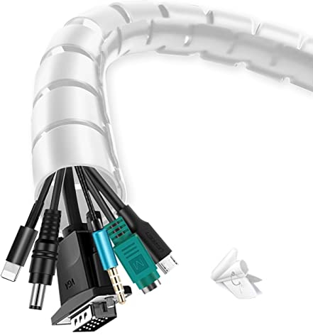 shinfly Cable Tidy Cable Management Sleeve, 3m/9.8ft Wire Tidy Sleeve with a Wire Guide Clip, ∅0.87+∅0.63/16mm+22mm Cable Tidy Tube Wire Organizer for TV PC Home, White