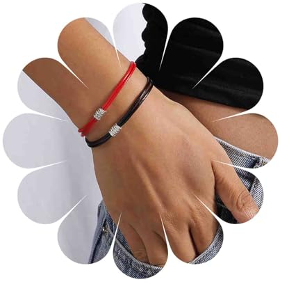 Dervivea Vintage Pulsera De Cuero Trenzado Rojo Negro Pulsera De Cuerda De Cuero Doble Pulsera Ajustable Negro Trenzado Pulsera De Joyería Para Mujeres Y Niñas 2pcs