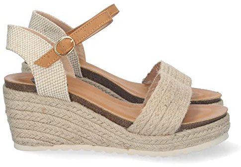 shoes&blues.es 72862 Sandalia de Cuna para Mujer, Comoda, con Planta de Bio, Forrada de Yute, Talon Abierto, y Cierre de Hebilla Beige Talla 38