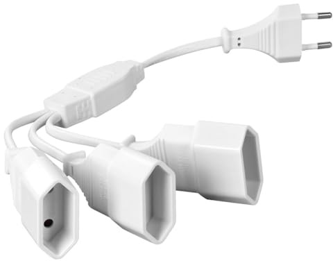 AXFEE 30 cm förlängningskabel 250 V, hane till hona 1-till-3, strömförlängningskabel med europeisk stickpropp för TV, PC, datorskärm, projektor, hushållsapparater och lampor – vit | Förlängningskabel, europeisk kontakt för TV PC Dator Monitor Beamer Hushåll
