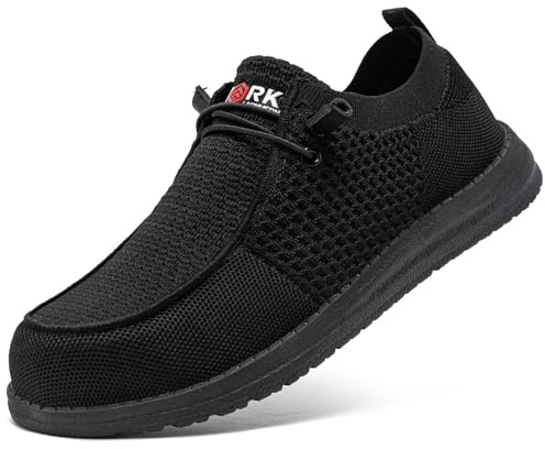 LARNMERN Safety Trainers Men Steel Toe Cap Trainers Slip on Work Shoes Safety Shoes Lightweight Comfortable Walking Sneakers(9.5 UK, Black-24)