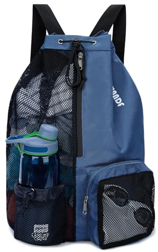 WANDF Swim Bag Mesh Drawstring Backpack with Wet Pocket for Swimming, Gym, and Workout Gear