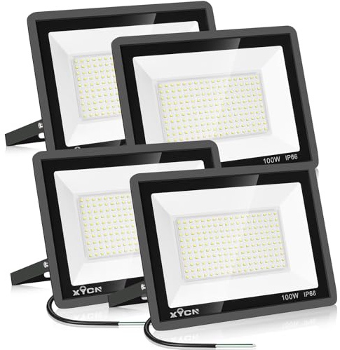XYCN 4 Pack 100W LED Flood Light, IP66 Waterproof Outside Flood Light, 12500LM Super Bright Outdoor Security Lights, 5000K Daylight White Floodlight for Yard Garden Playground Basketball Court Patio