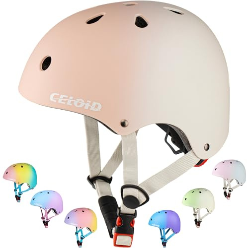 CELOID Kids Bike Helmet,Toddler Skateboard Helmets for Age 10-12-14-16 Yrs Boy Girls,Adjustable Multi-Sport Bicycle Skateboarding Roller Skating Scooter Rollerblade Balance Bike Helmet,Sand White
