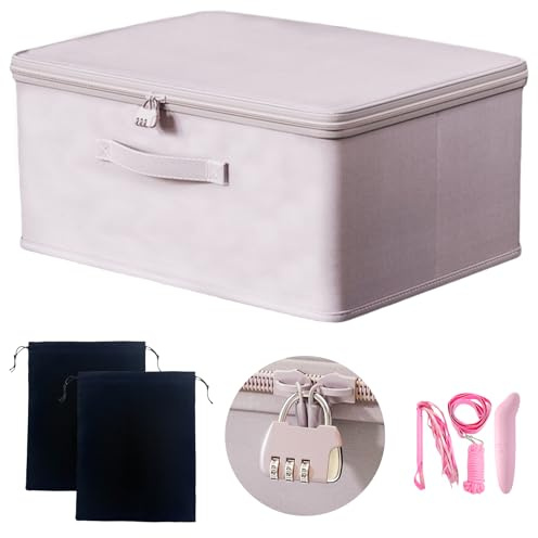 MXQHXZSX Locking Adult Game Toy Storage Organizer Lock Box Toy Storage Bins Women and Men Game Toys Storage Bags with 2 Drawstring Bags, Large capacity 15 x 10 x 6.3 Inches