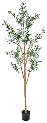 Sunnydaze Fake Olive Tree - 6ft Tall Faux Olive Tree with Pot - Indoor Artificial Plant with Black Weighted Base and Silk Leaves