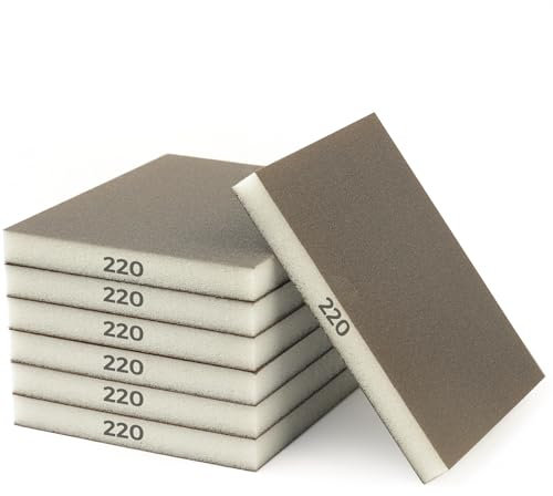 STEBRUAM 6 esponjas de Lijado, Almohadillas de Lija de Grano 220, Esponja de Arena Lavable y Reutilizable, Paquete de Papel de Lija para Pared de Madera y Metal