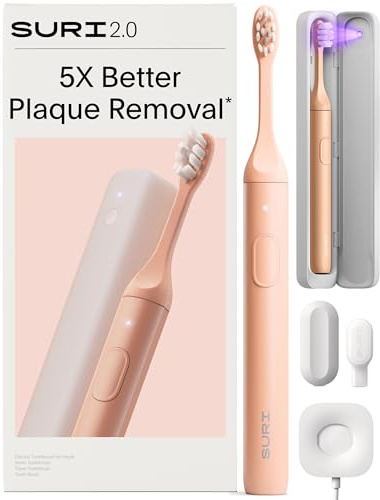 SURI 2.0 New Sonic Electric Toothbrush with Pressure Sensor & UV-Cleaning Travel Case | 1 Month+ Battery | Electric Toothbrush for Adults | Travel Toothbrushes | Tooth Brush | Pink