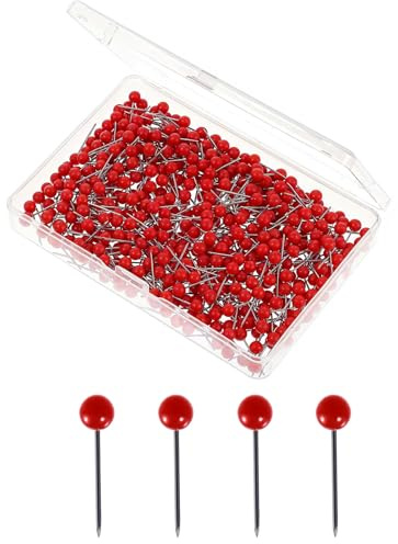 Yphzmtz Lot de épingles polyvalentes avec tête, Carte, Mini punaises, Rondes, pour Tableau d'affichage, Plaque de liège, Carte, Photos, travaux manuels, 0,4 x 1,5 cm (Rouge-500 pièces)