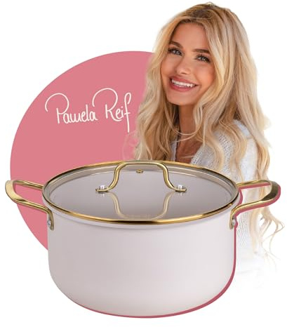 Fackelmann x Pamela Reif Kochtopf mit Deckel Ø 24 cm – aus recyceltem Aluminium, pastell-beige, 5510 ml, PFAS_freie keramische Beschichtung, für alle Herdarten geeignet