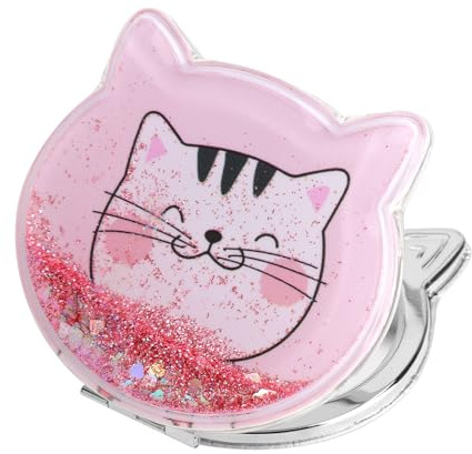 XRVRILE Espejo compactos de Bolsillo, Mini Gato Mano Espejo Maquillaje Doble Rosa para Viajes y acampadas (7 cm x 7,5 cm)