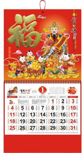Calendario 'Anno del Cavallo 2026, Calendario Lunare Cinese, Rotolo Parete per Decorazioni per Casa E L'Ufficio, Pianificatore Mensile