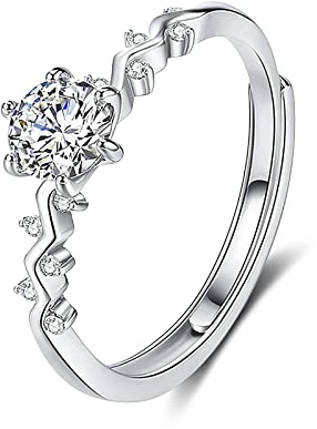 S925 Sterling Moissanite diamantring Modeöppning Justerbar förlovnings- och jubileumssmyckegåvor för kvinnor,