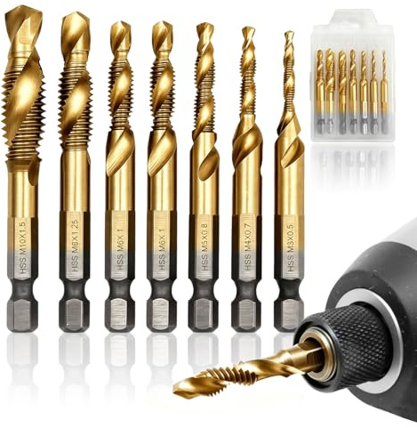 Juego de 7 Brocas para Metal HSS 2-en-1 con Macho de Roscar Integrado