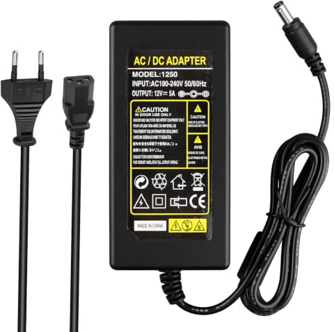Strömförsörjning 12 V 5A transformator AC 100 V-240 V till DC 12 Volt 60 W EU-kontakt | LED-strömtransformator adapter för 5050 3528 2835 LED-slingor CCTV TFT-monitor (5,5 x 2,5/2,1 mm)