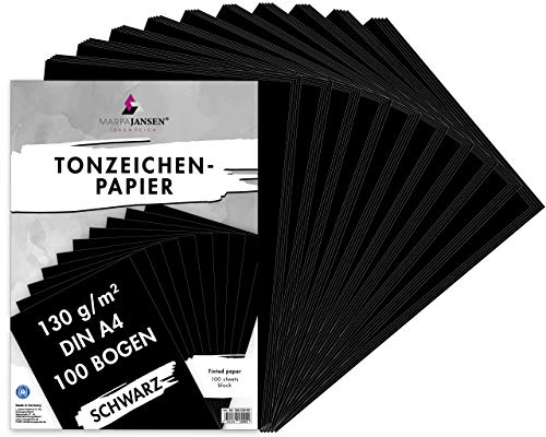 MarpaJansen Tonzeichenpapier Schwarz Matt, DIN A4, 100 Bogen, 130g/qm, Blauer Engel zertifiziert