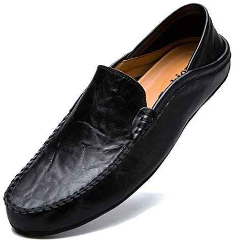Unitysow Loafers Mens Leather Penny Shoes Fashion Slip On Driving Shoes Casual Flat Moccasin,Black,10 UK