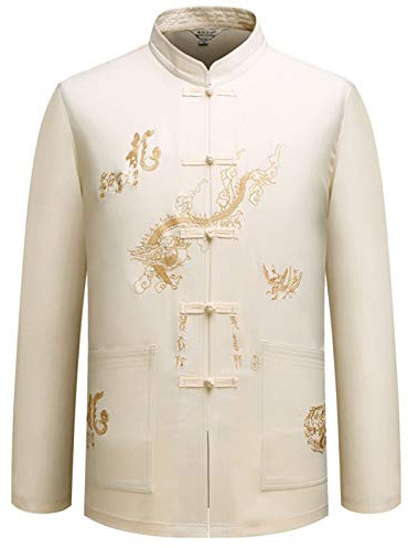keepmore Uomo Cinese Tradizionale Manica Lunga/Manica Corta Stand Collare Tang Suit con Drago Design Tai Chi Camicia Kung Fu Uniforme Abbigliamento Formazione