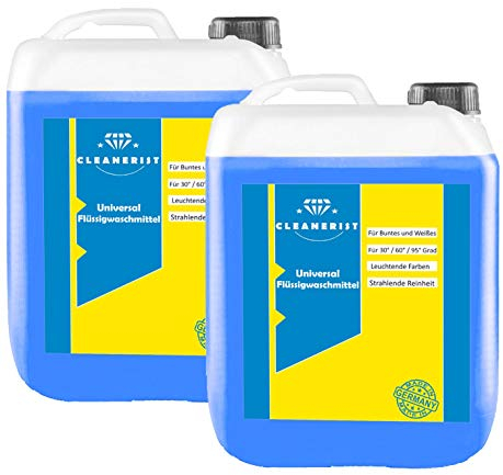Cleanerist Flüssigwaschmittel Universal Waschmittel | 2x5 Liter Vollwaschmittel Grosspackung | bis zu 250 Waschladungen color weiß schwarz+Ausgießer