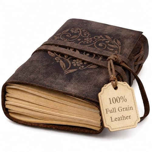 Moonster - Diario de cuero rayado para mujer con diseño de corazón, pequeños cuadernos rayados de 18 x 13 cm, papel kraft - 400 páginas - Papel rayado - Regalos inspiradores para mujer