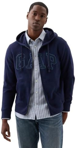 GAP Men's Logo Hoodie Hooded Full Zip Sweatshirt, Tapestry Navy, M