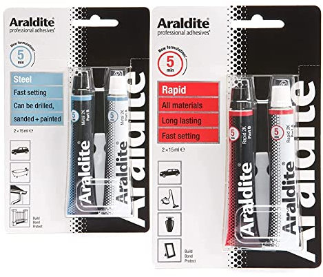 Araldite 2-Part Steel Epoxy, 2x 15ml Tubes. Metal to Metal Glue for Durable Bonding & Repairs. Usable for Ceramic, Wood and Glass Glue and Araldite® Rapid 15ml x 2 Tubes Epoxy