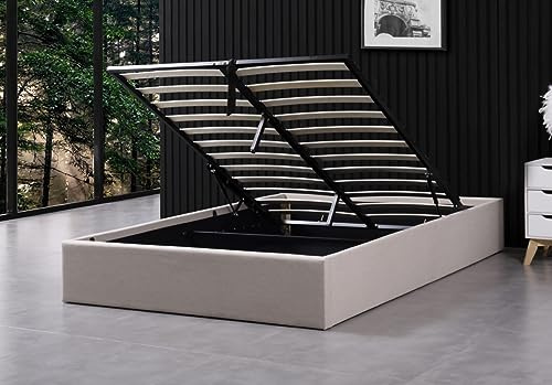 OMYZ - Lit Coffre STADA (Tissu Beige, 140 x 190 cm)
