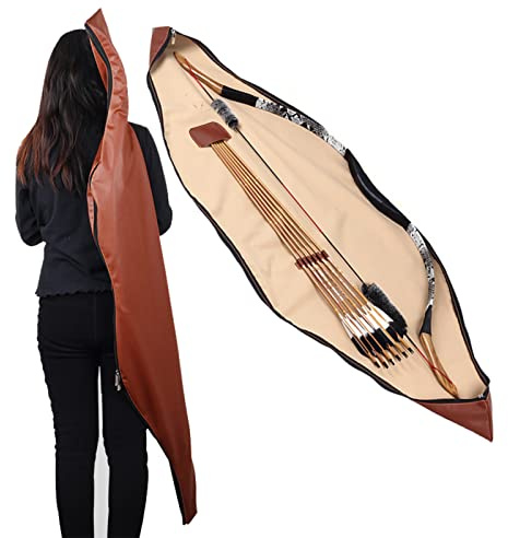 SOPOGER Archery Longbow Case 60 Inch - Traditional Long Bow Recurve Bow Case Leather A Piece Bow Carrying Bag for Outdoor Shooting Hunting