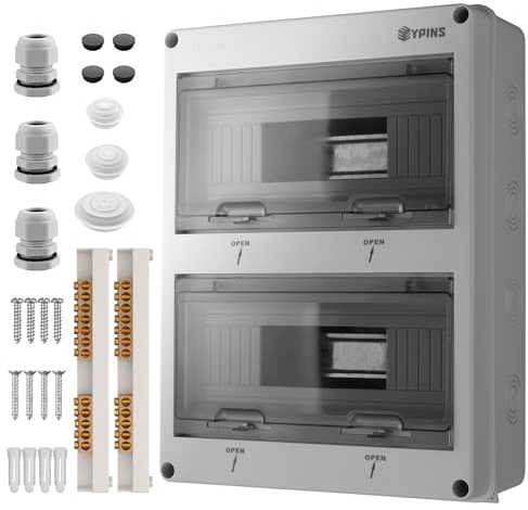 EYPINS Coffret Électrique 24 Modules Boîtier Électrique Extérieur Étanche IP65 avec Terminaux et Rails Intégrés ABS de Surface en Plastique avec Porte Transparente pour Extérieur/Intérieur