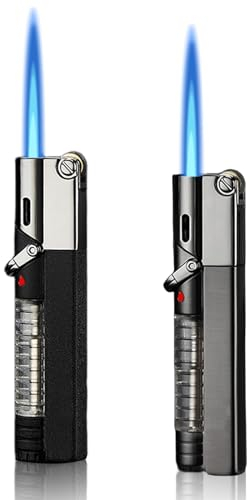 2 Stück Feuerzeug: Sturmfeuerzeug Jetflamme, Jetflammen Feuerzeug Butan Nachfüllbar, Feuerzeug Sturmfeuerzeug, Konsistent Flamme, Flamme Einstellbar, Alternative Form Feuerzeug für Männer(Ohne Gas)