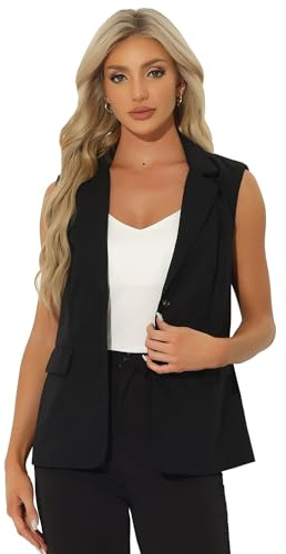 Allegra K Mujer Blazer Sin Mangas de Negocios Casual de Lino Trabajo Oficina Traje Chaleco Chaqueta Negro XS