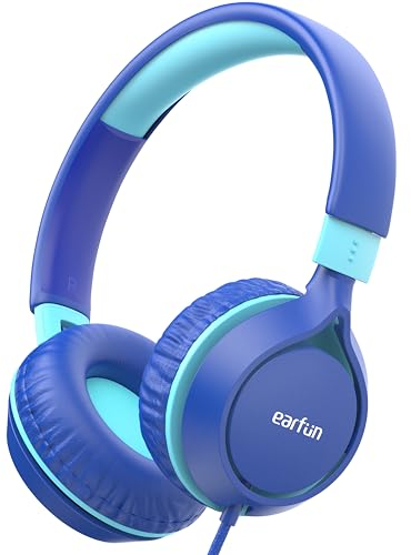 Kinder Kopfhörer, EarFun Kopfhörer Kinder mit Kabel, 85dB Lautstärkenbegrenzer, Superleicht, Faltbarer, Einstellbar, Stereoklang, 90 Grad drehbarer, On-Ear Kinderkopfhörer für Schule/Tablet, Blau